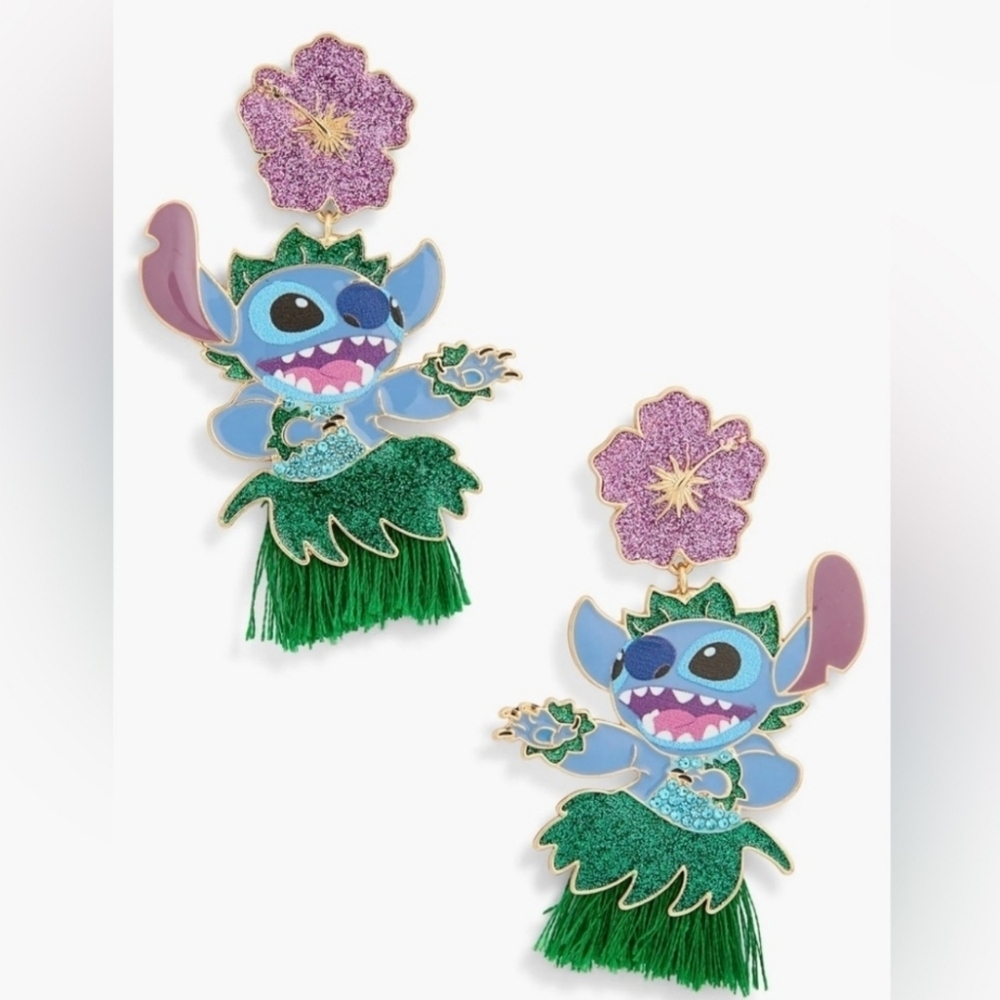💙▪️Disney ▪️X Baublebar Stitch Hula Hawaiian Drop Earrings NEW IN BOX